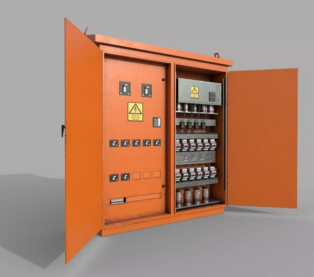 Electric Fuse Box Yellow Low-poly 3D model_0