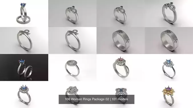 100 Woman Rings Package 02 3D Model Collection