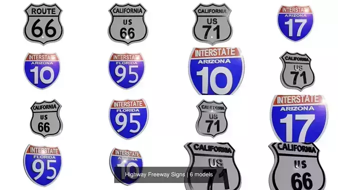 Highway Freeway Signs 3D Model Collection