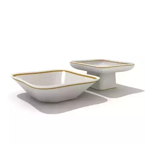Two White Bowls With A Golden Stripe