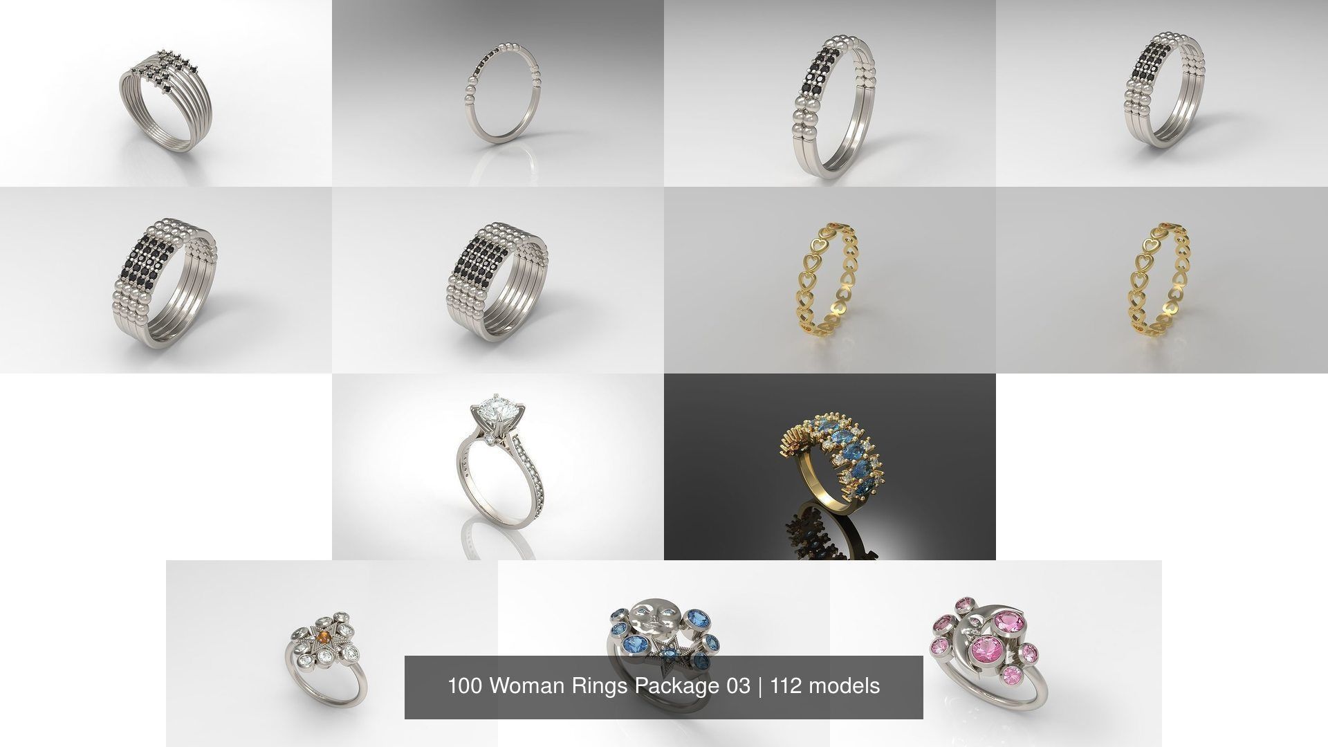 100 Woman Rings Package 03 3D Model Collection_53
