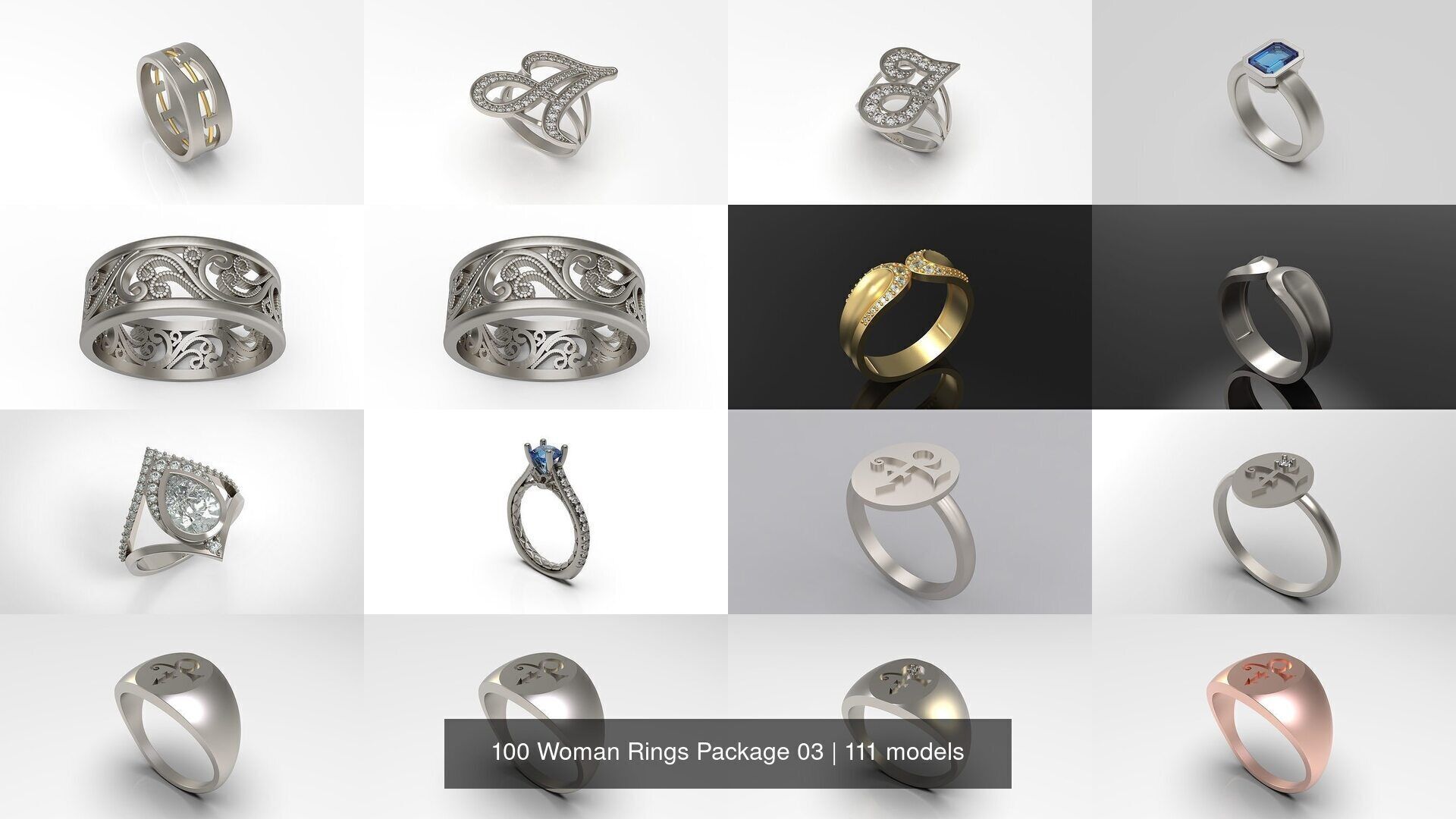 100 Woman Rings Package 03 3D Model Collection_81