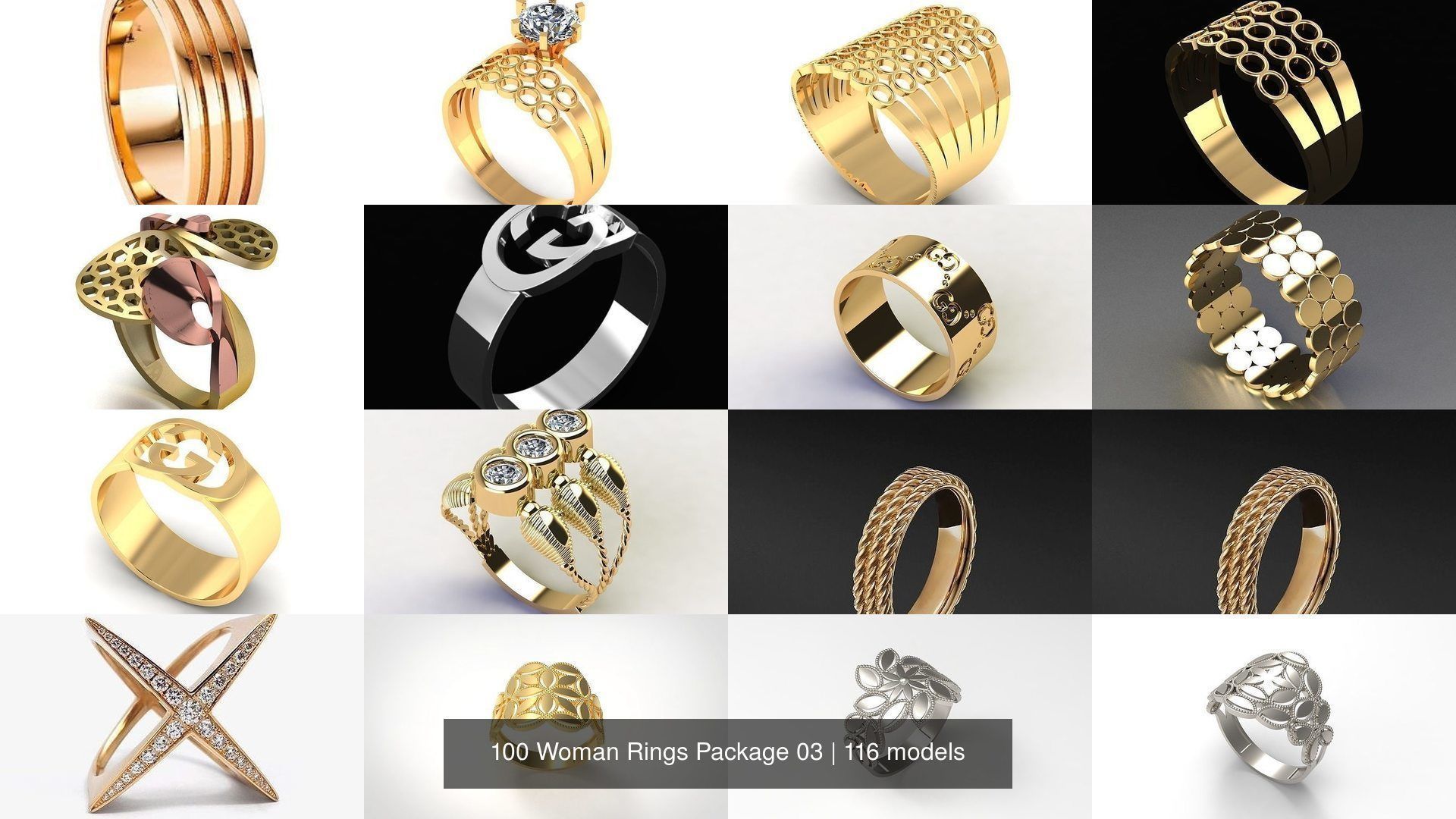 100 Woman Rings Package 03 3D Model Collection_11
