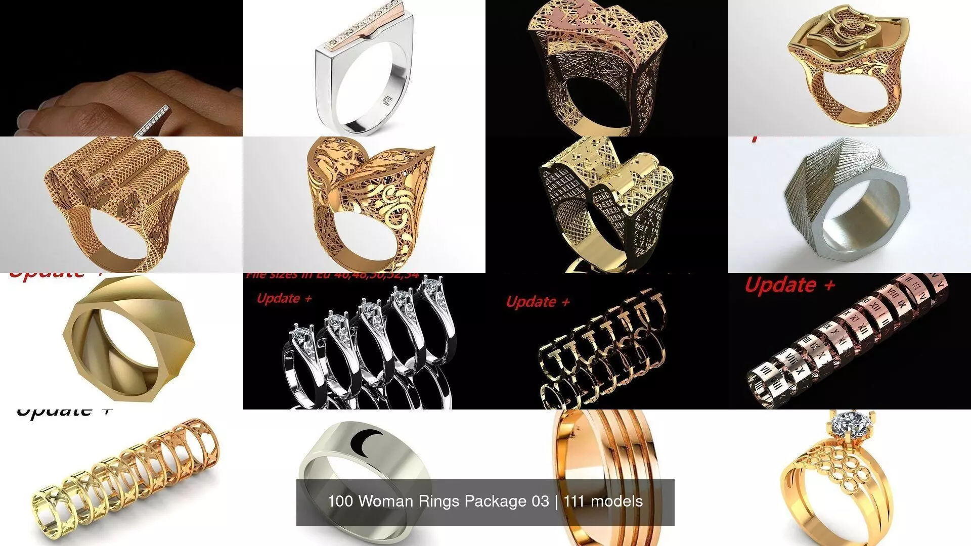 100 Woman Rings Package 03 3D Model Collection_10
