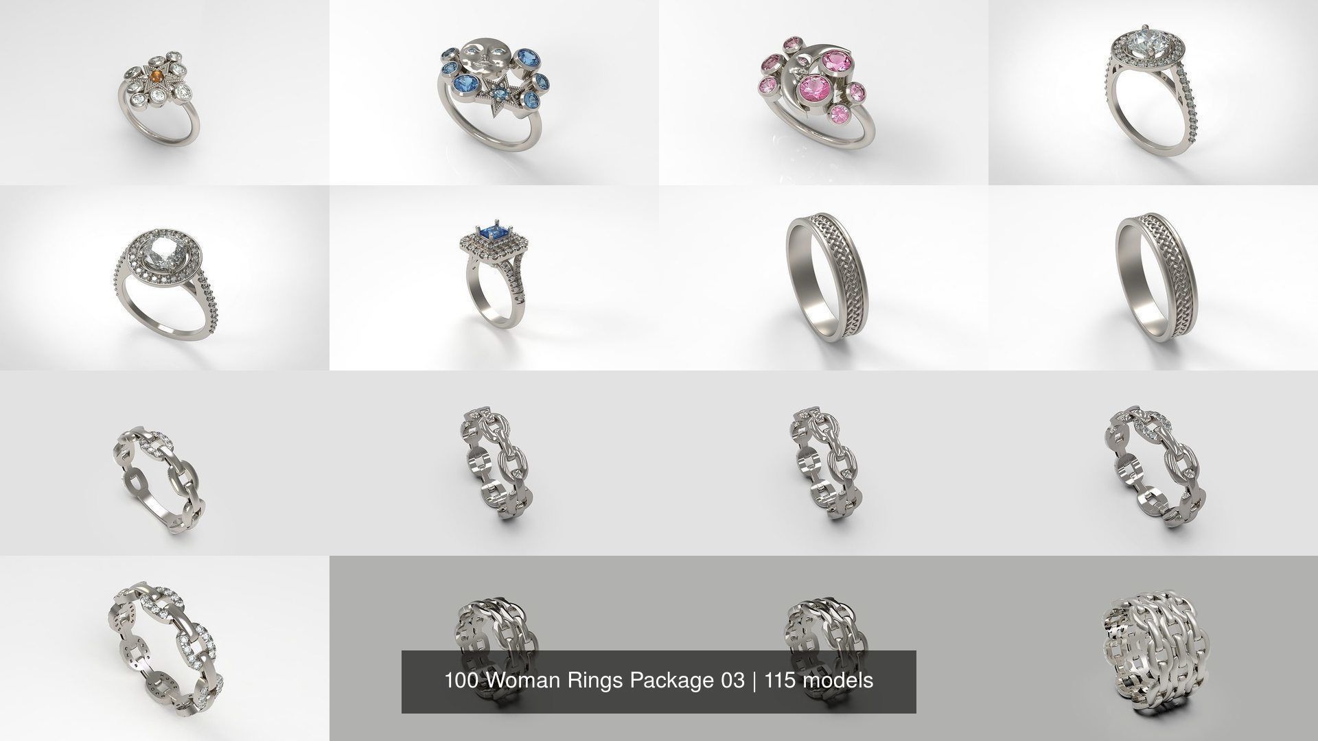 100 Woman Rings Package 03 3D Model Collection_62