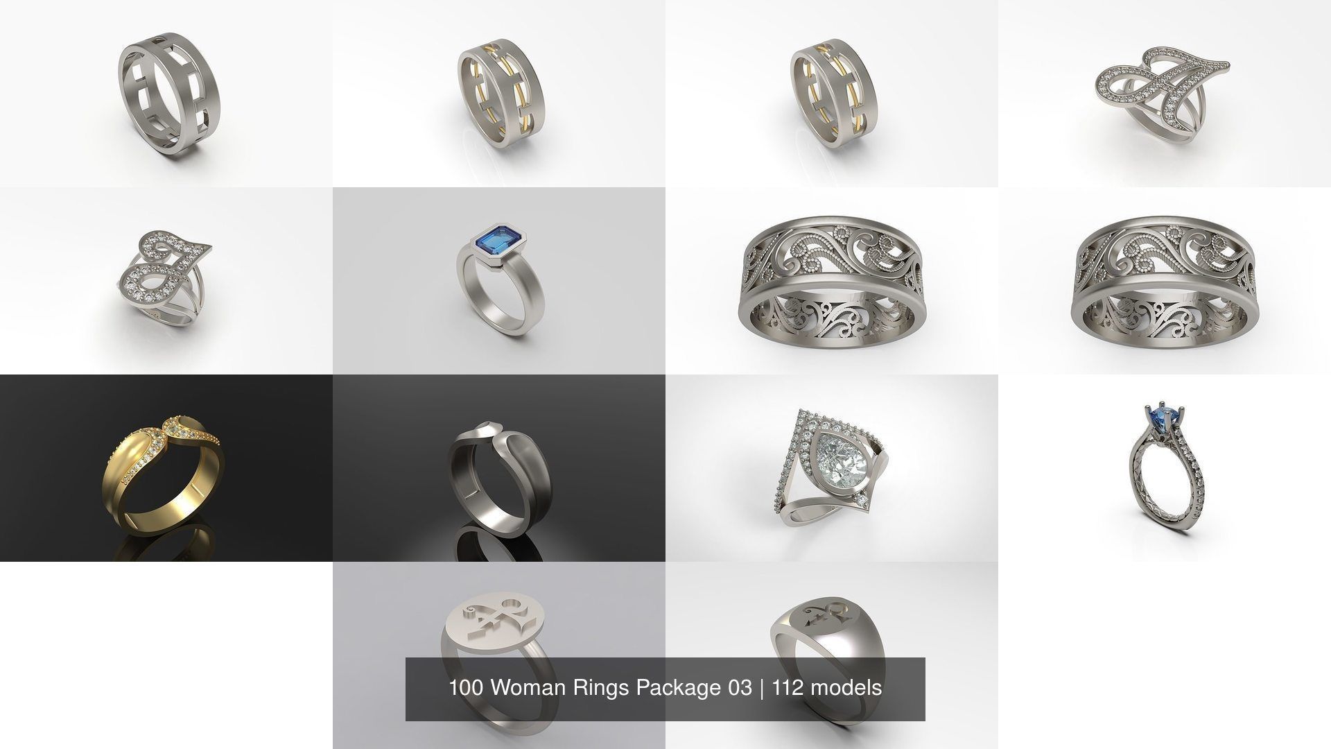 100 Woman Rings Package 03 3D Model Collection_78