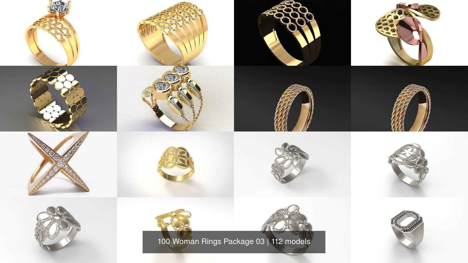 100 Woman Rings Package 03 3D Model Collection_17
