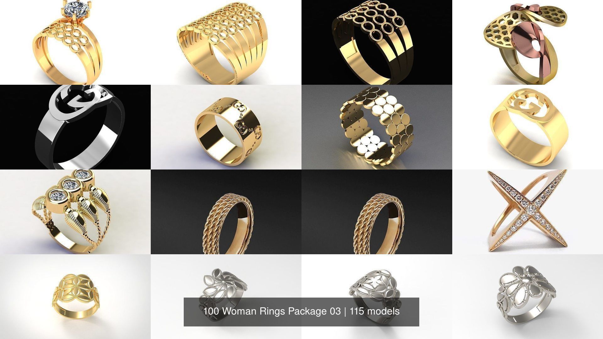 100 Woman Rings Package 03 3D Model Collection_12