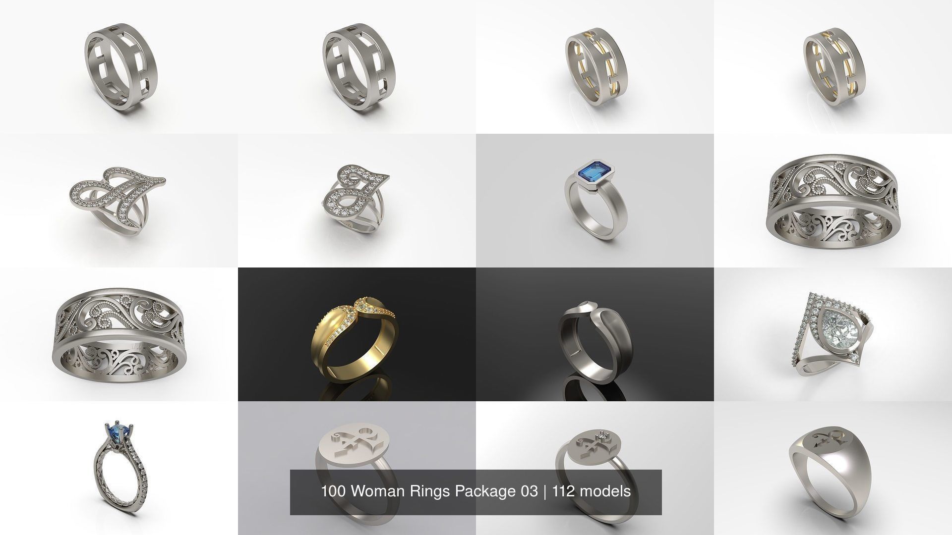 100 Woman Rings Package 03 3D Model Collection_77