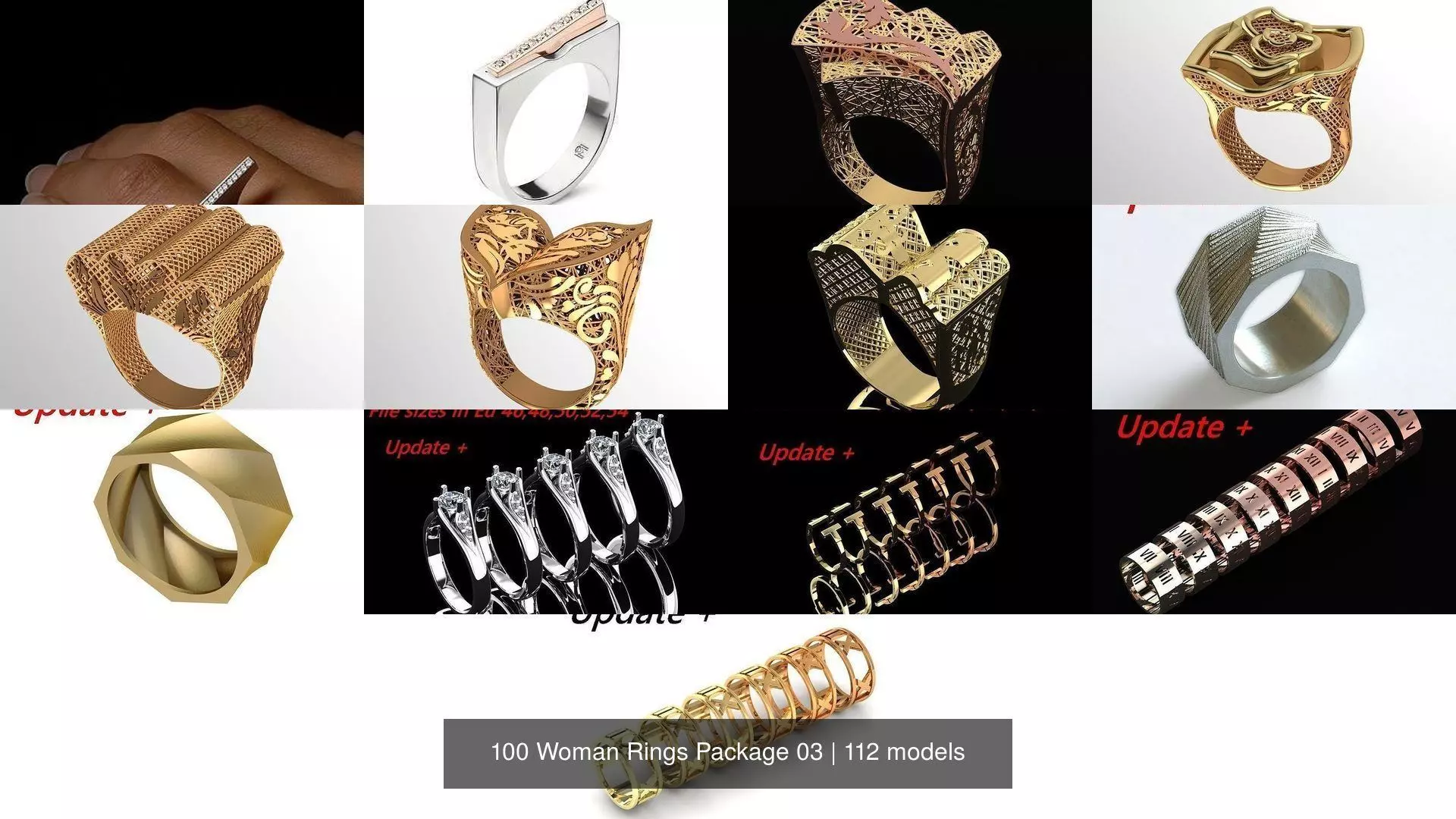 100 Woman Rings Package 03 3D Model Collection_6