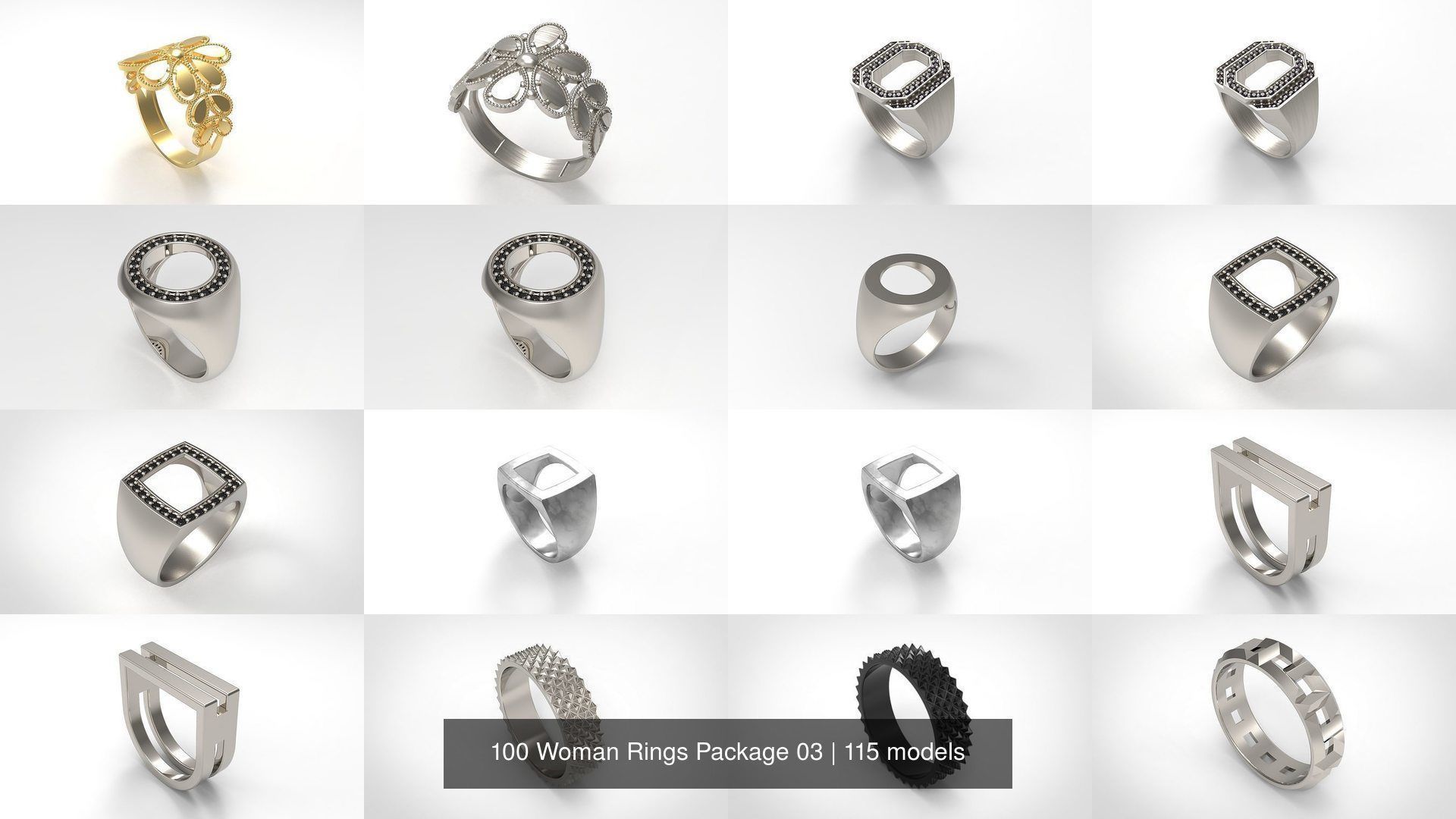 100 Woman Rings Package 03 3D Model Collection_26