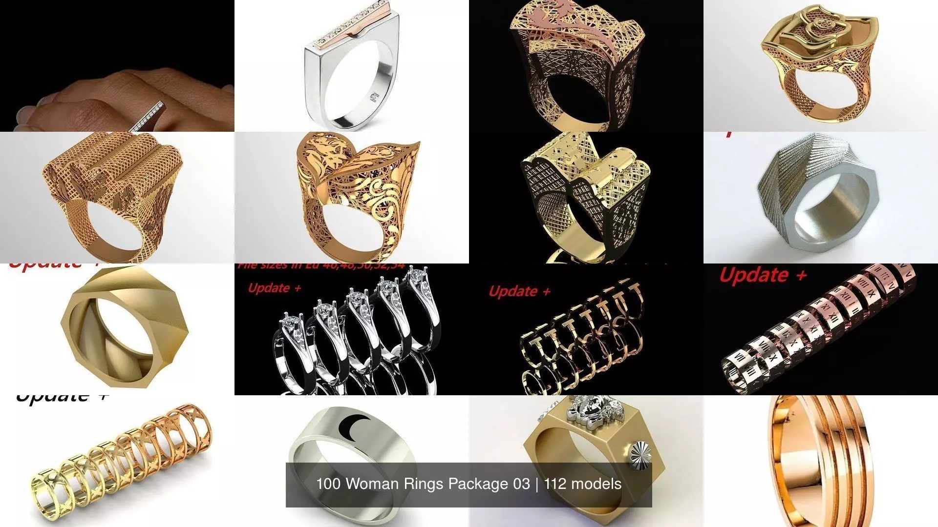100 Woman Rings Package 03 3D Model Collection_8