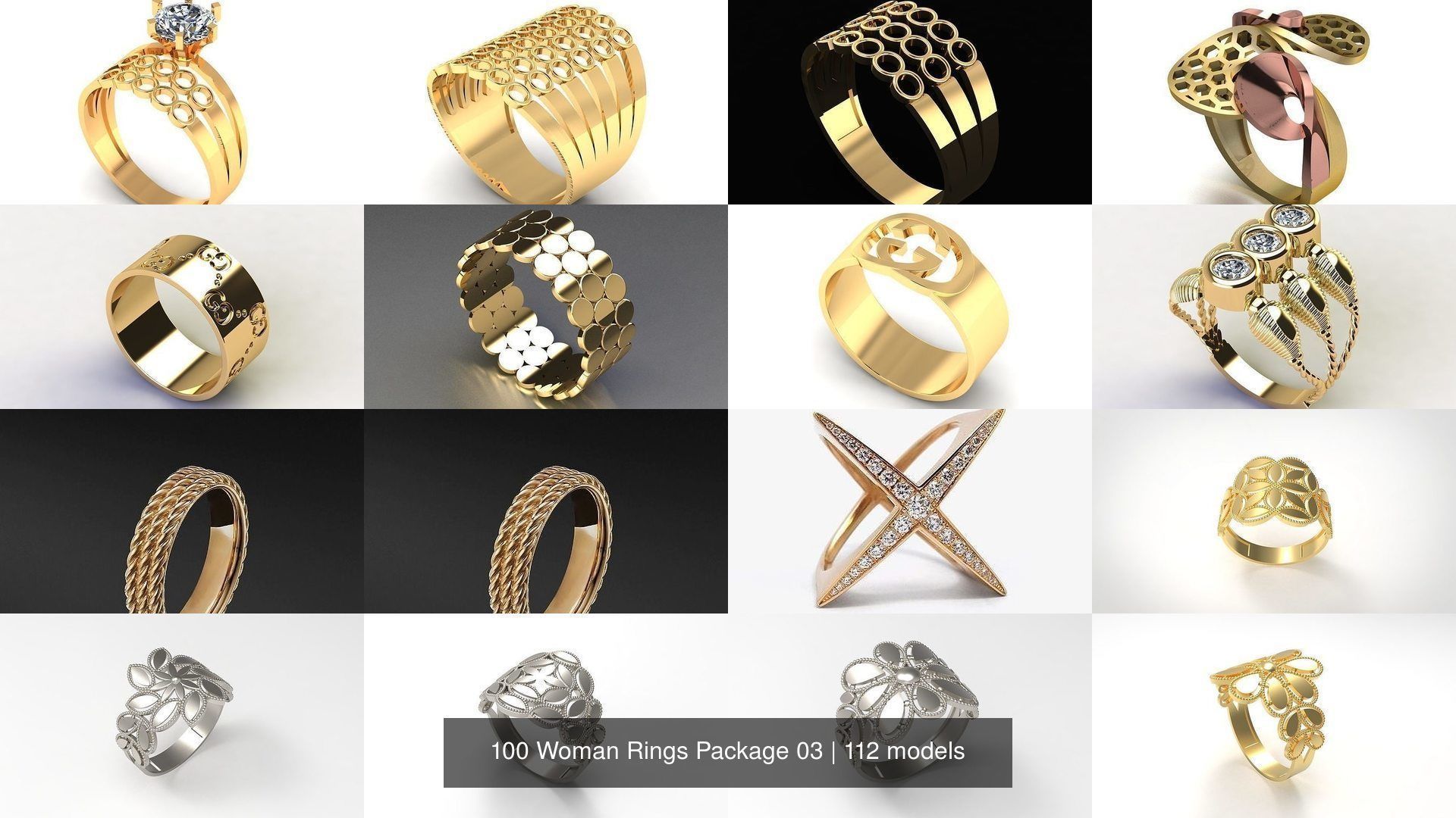 100 Woman Rings Package 03 3D Model Collection_19