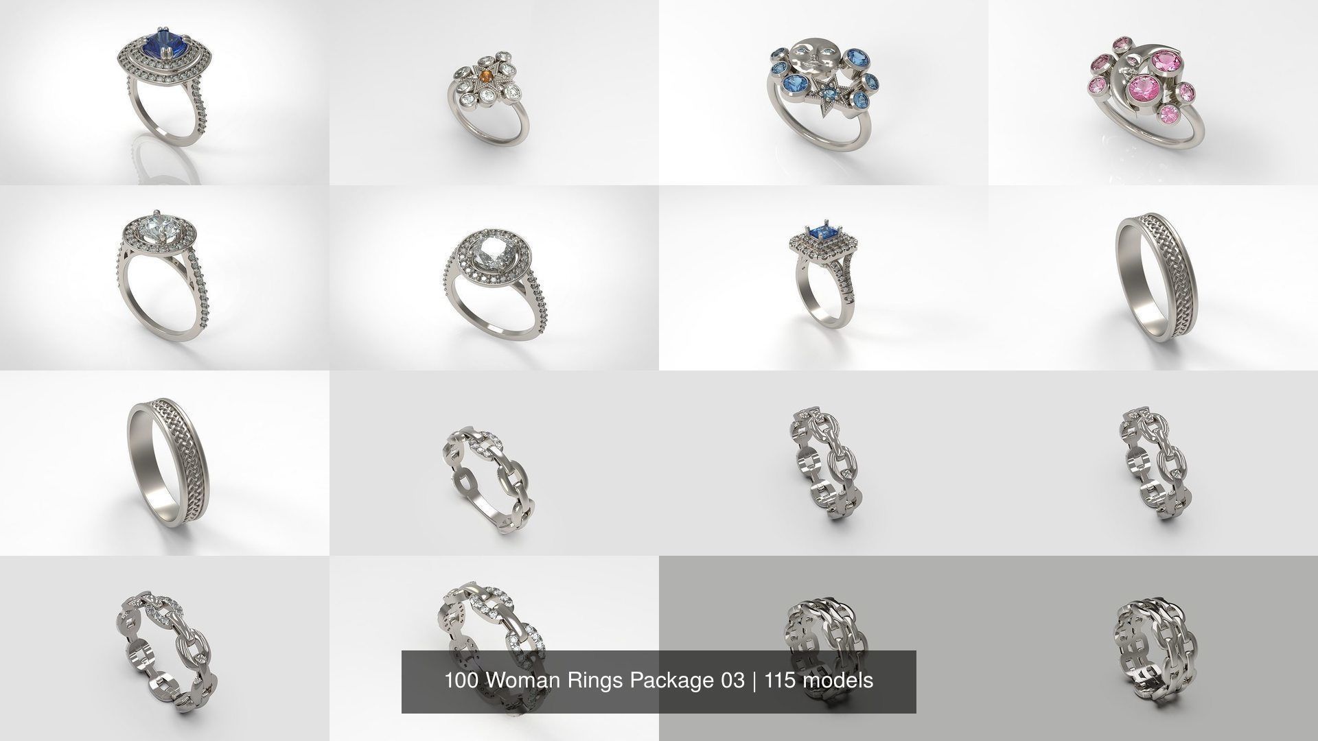 100 Woman Rings Package 03 3D Model Collection_59