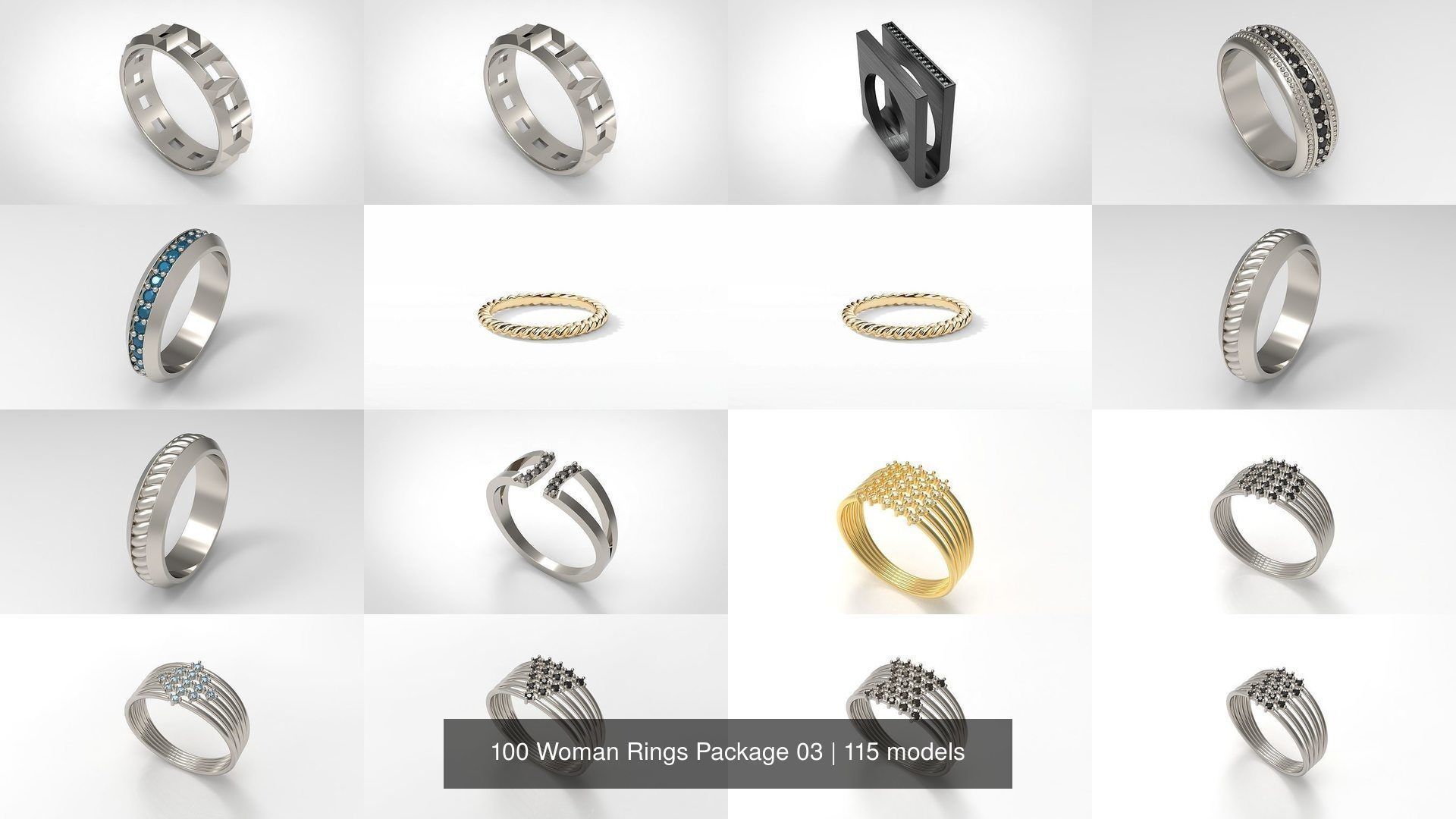 100 Woman Rings Package 03 3D Model Collection_36