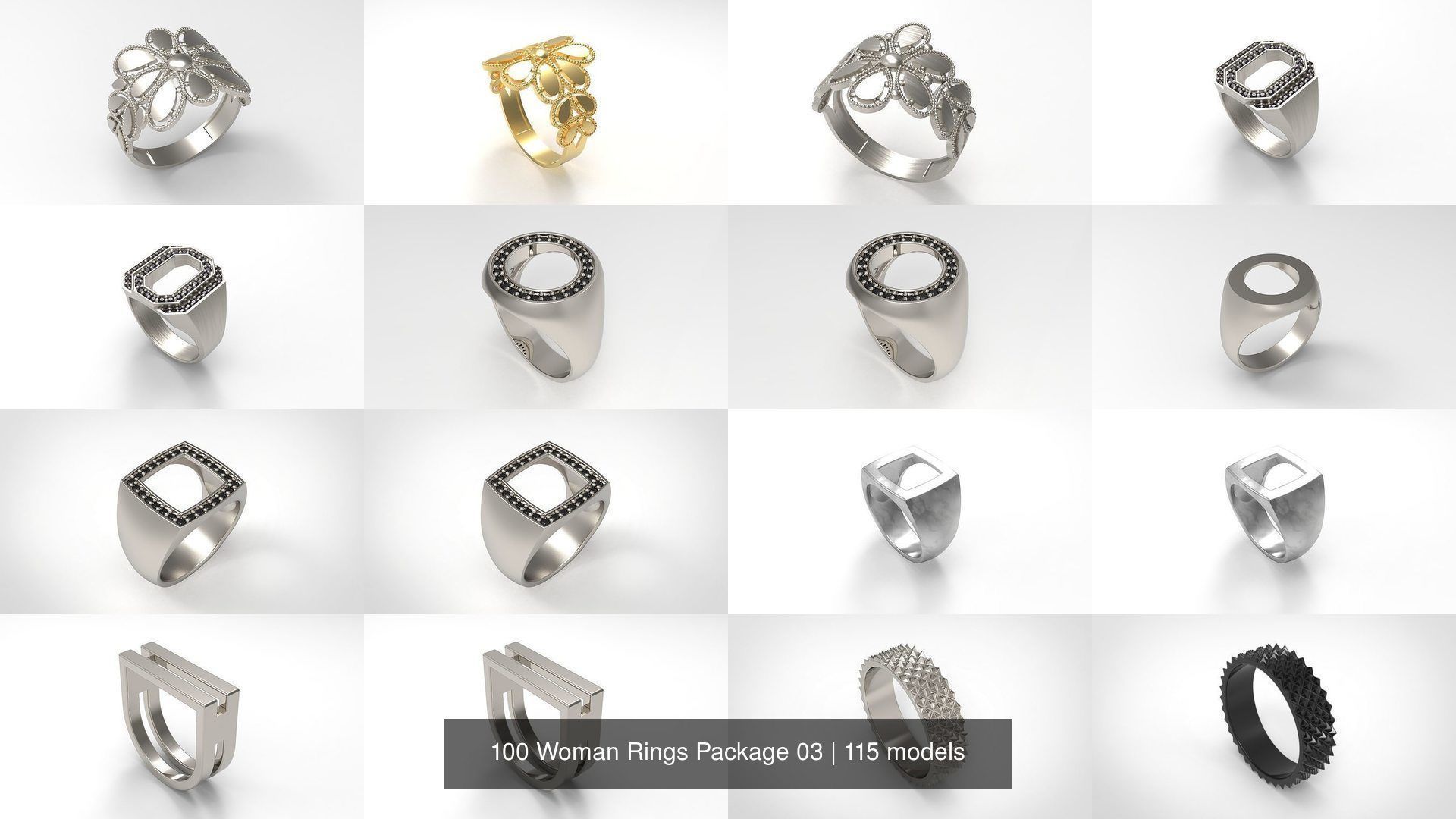 100 Woman Rings Package 03 3D Model Collection_25