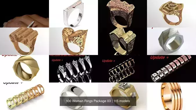 100 Woman Rings Package 03 3D Model Collection