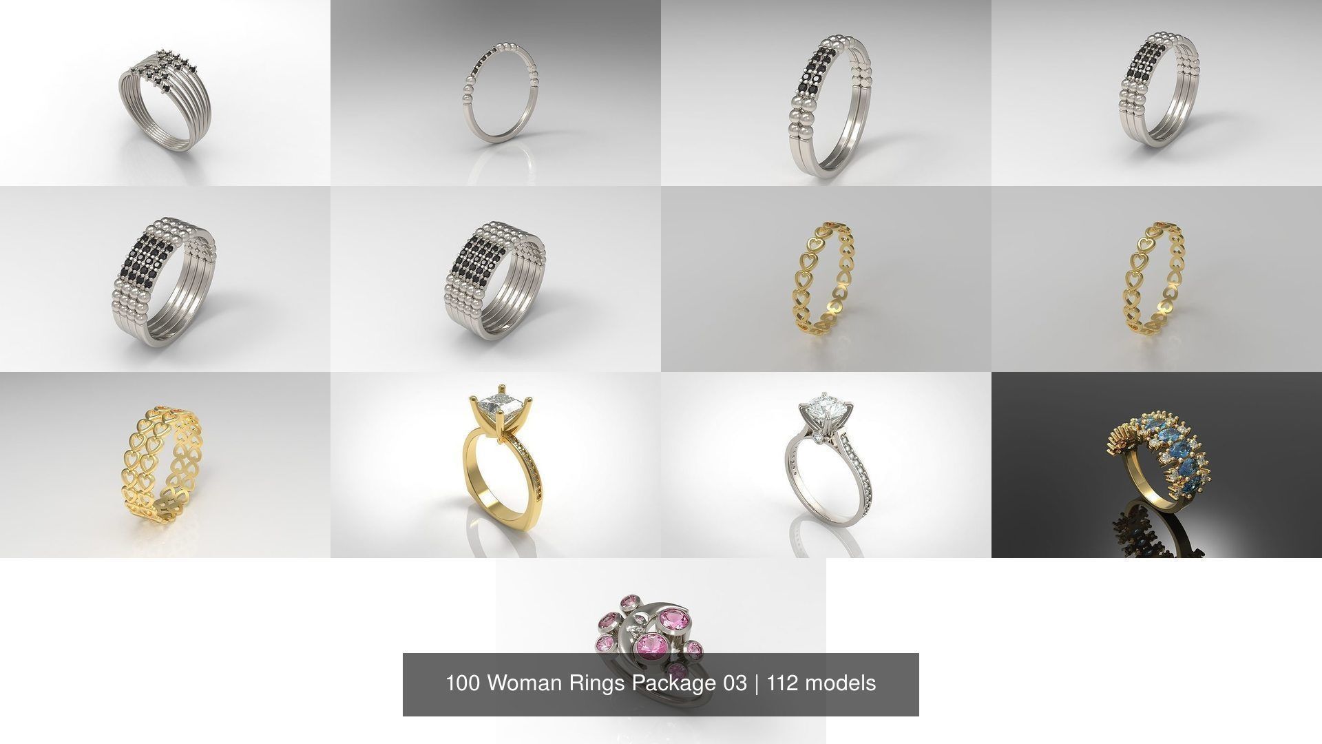 100 Woman Rings Package 03 3D Model Collection_54