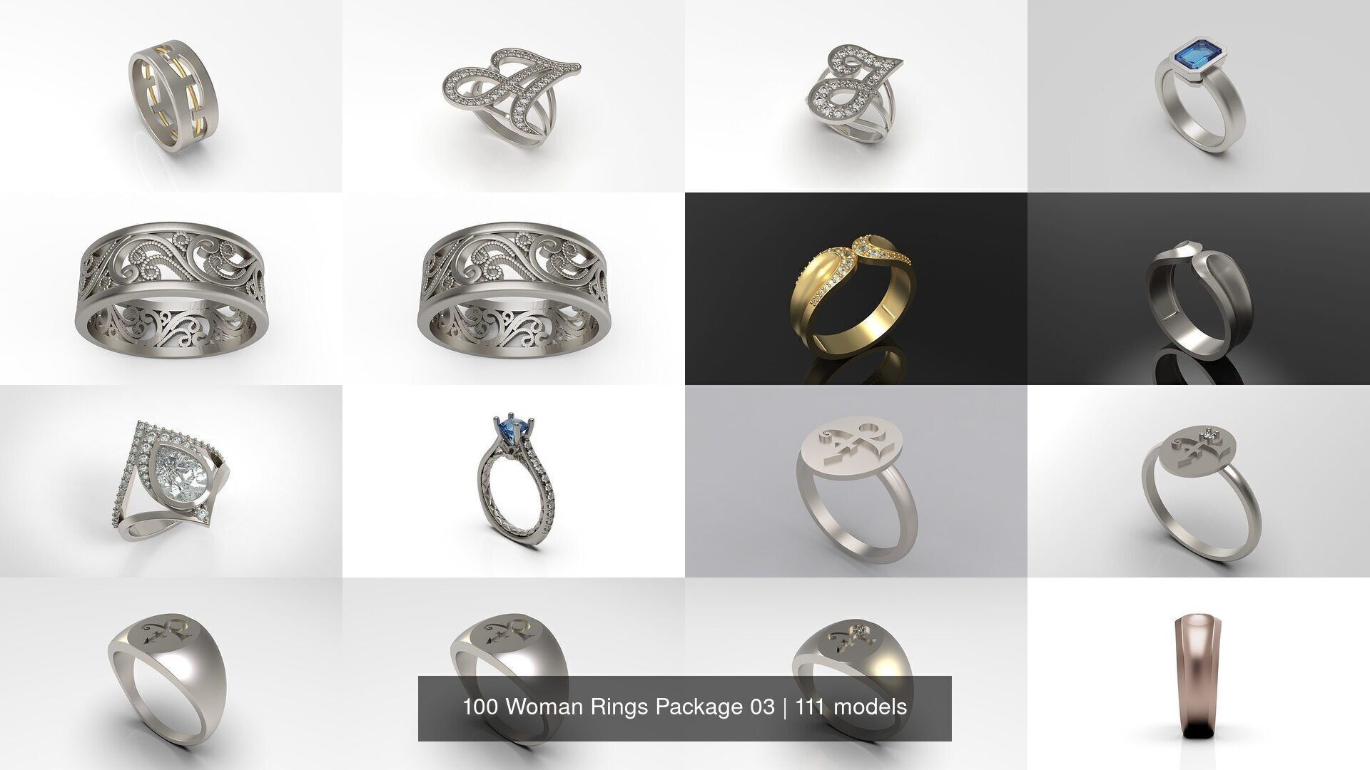 100 Woman Rings Package 03 3D Model Collection_82