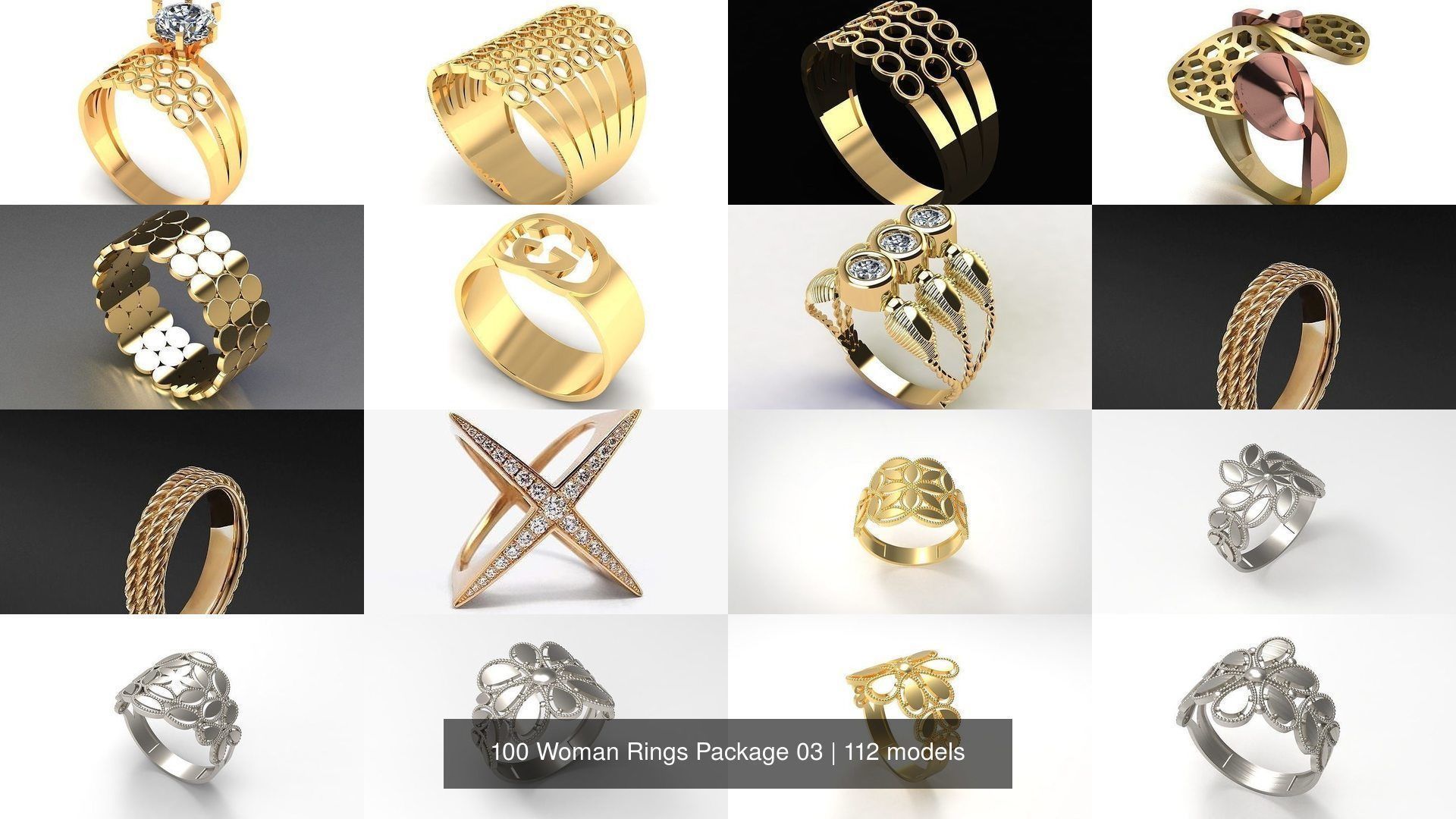 100 Woman Rings Package 03 3D Model Collection_20