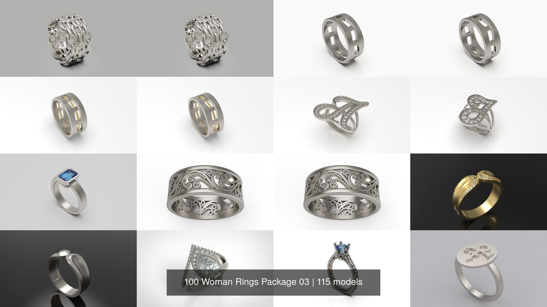 100 Woman Rings Package 03 3D Model Collection_71
