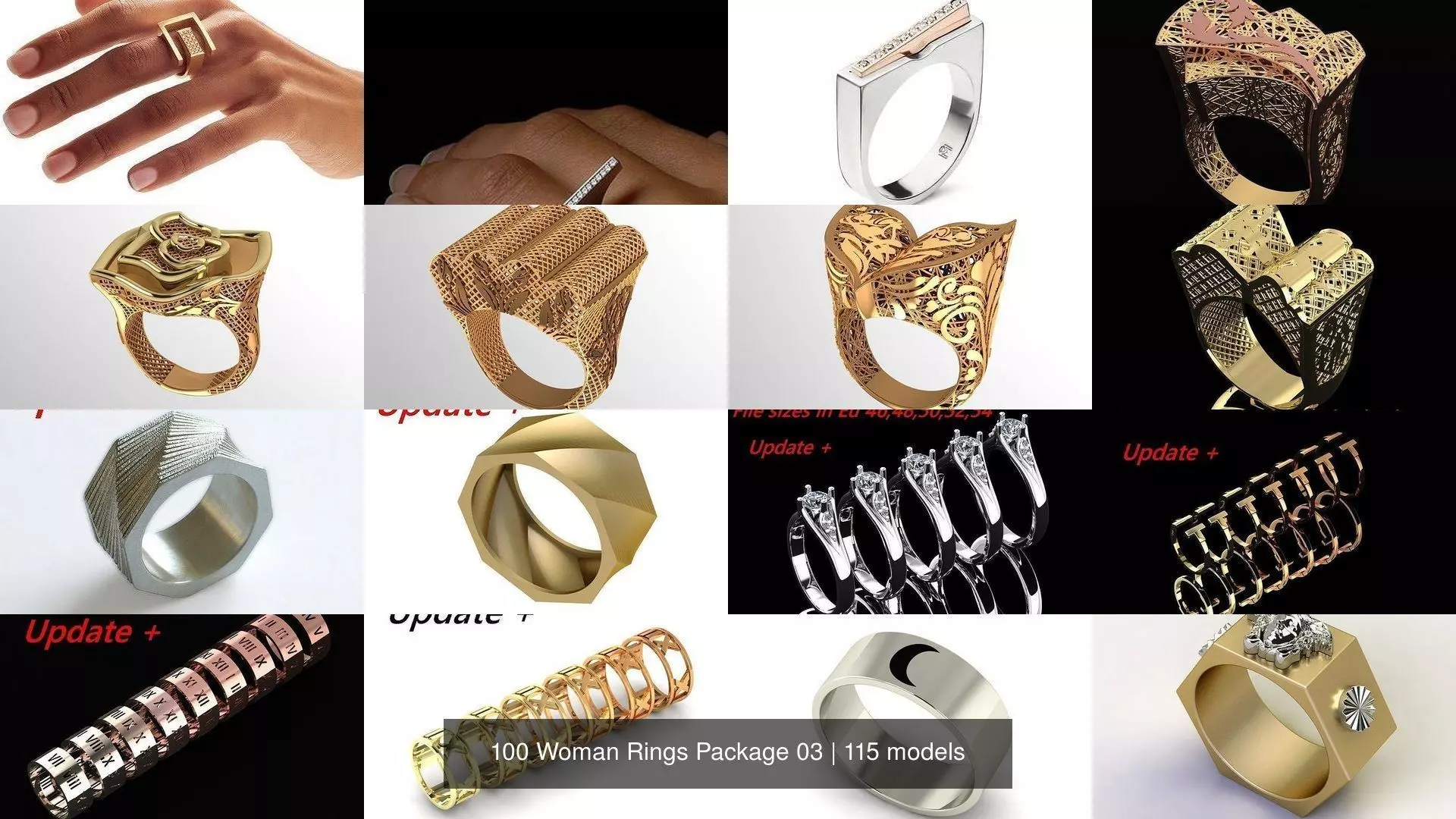 100 Woman Rings Package 03 3D Model Collection_1