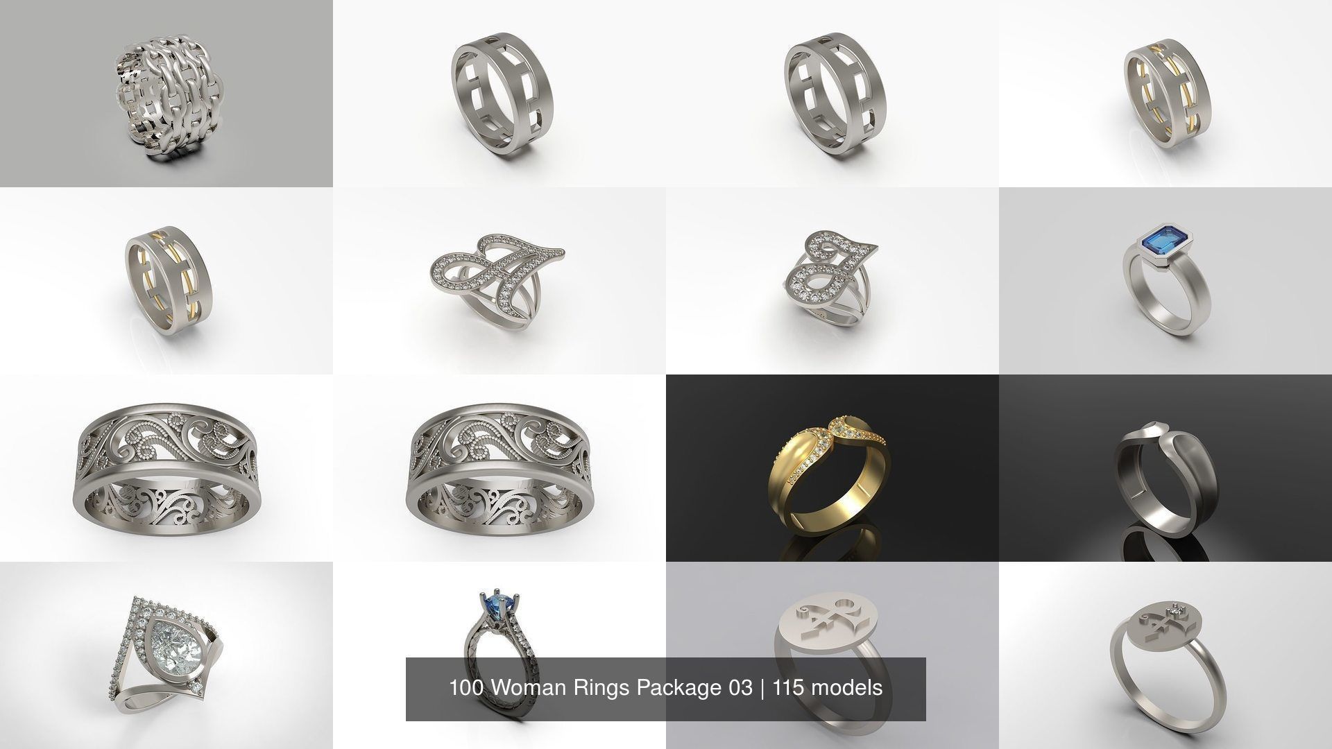 100 Woman Rings Package 03 3D Model Collection_72