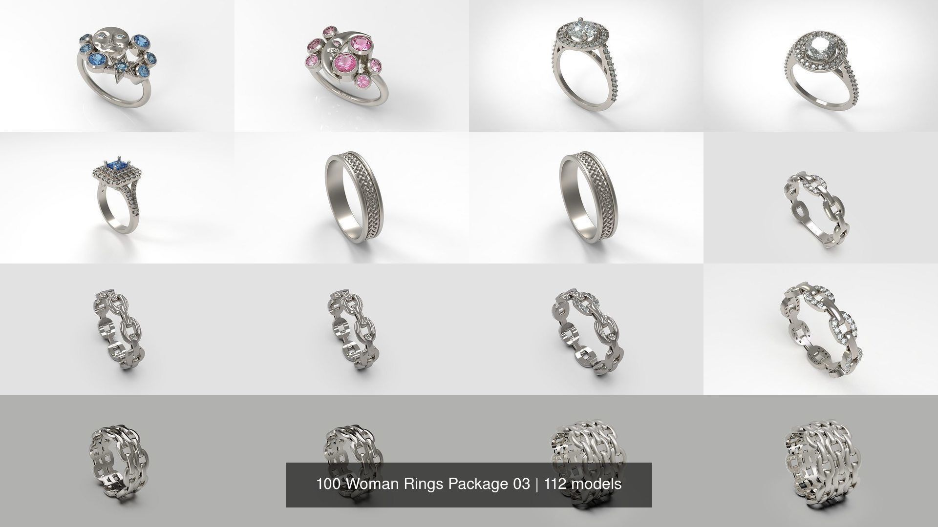 100 Woman Rings Package 03 3D Model Collection_63