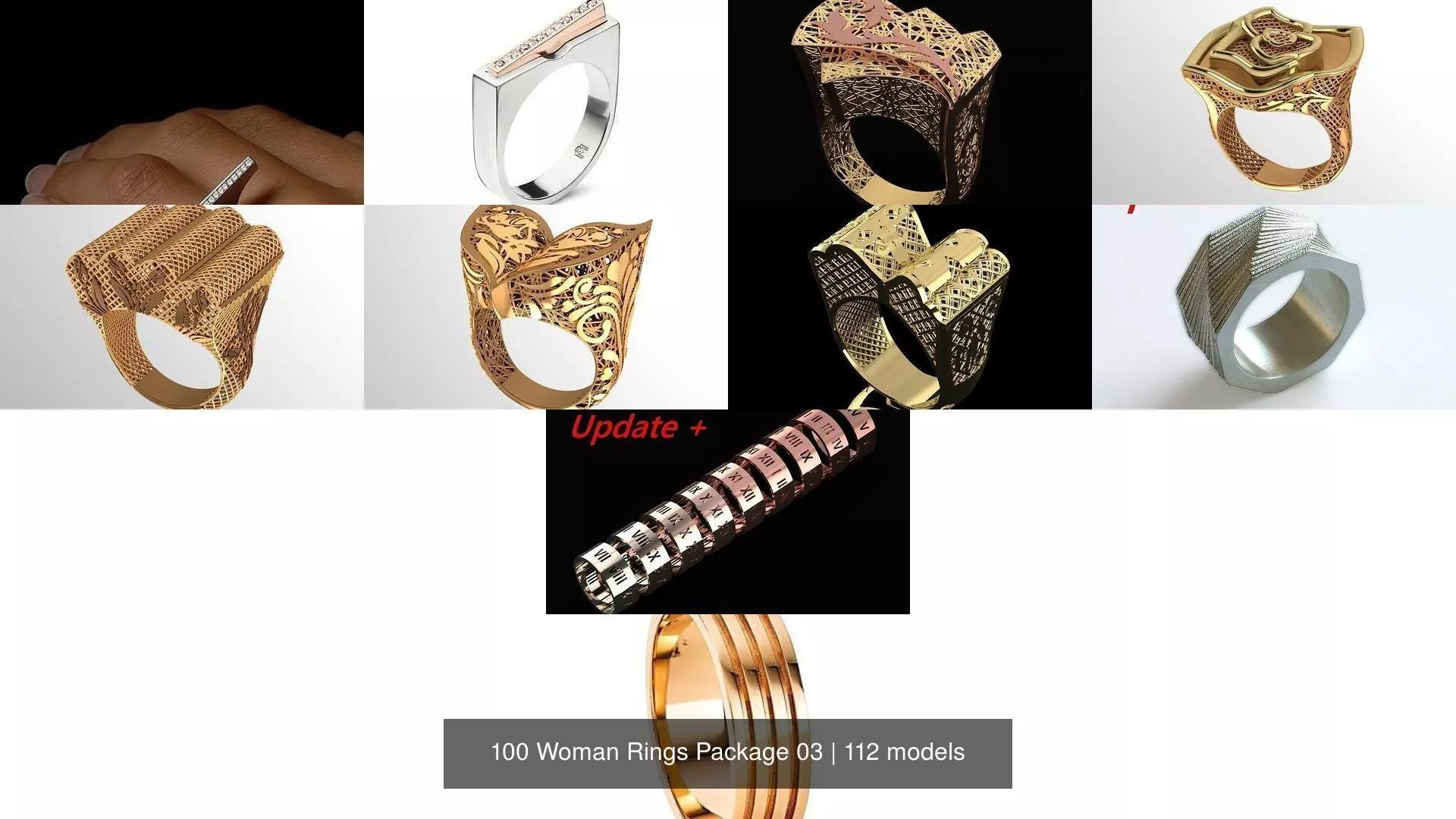 100 Woman Rings Package 03 3D Model Collection_4