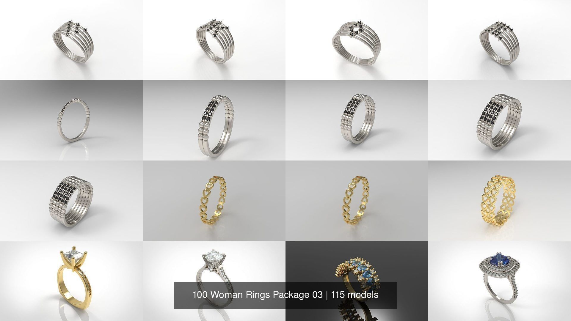 100 Woman Rings Package 03 3D Model Collection_48