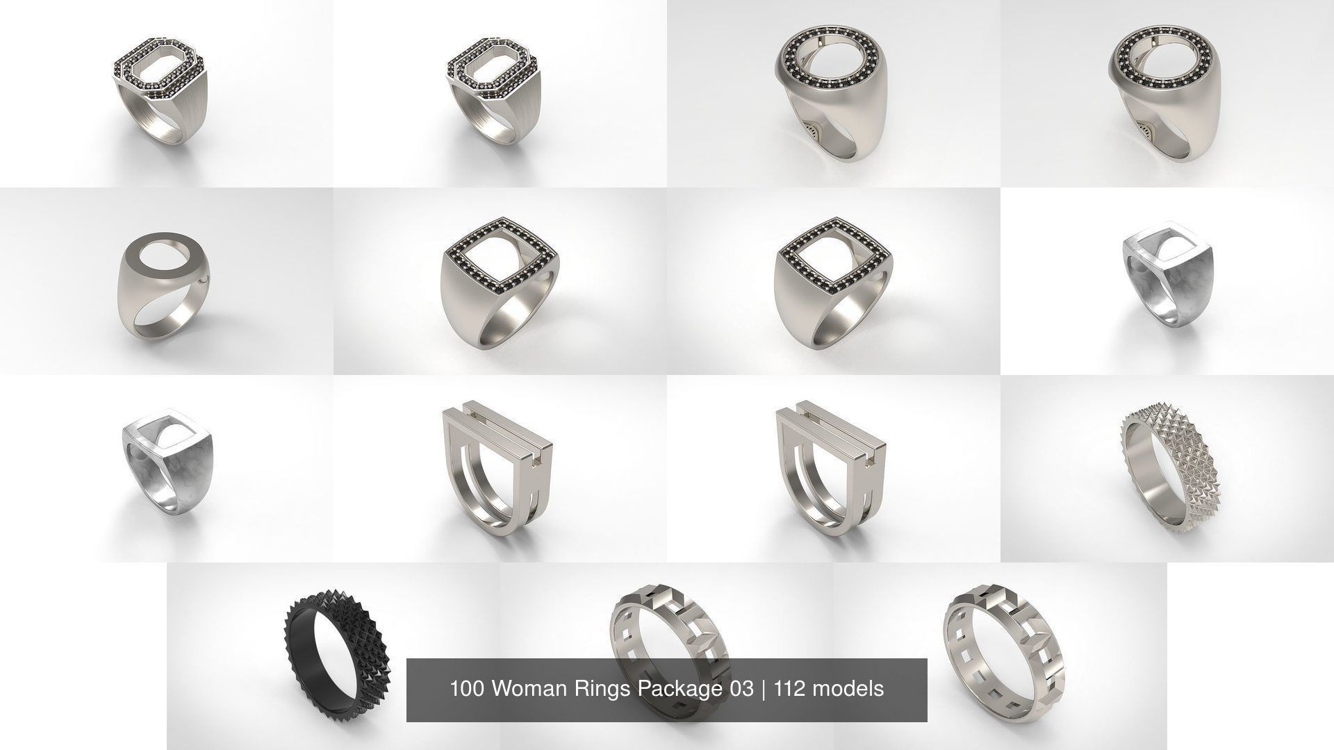100 Woman Rings Package 03 3D Model Collection_29