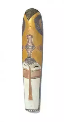 Decorative African Mask Painted In White Gold And Yellow