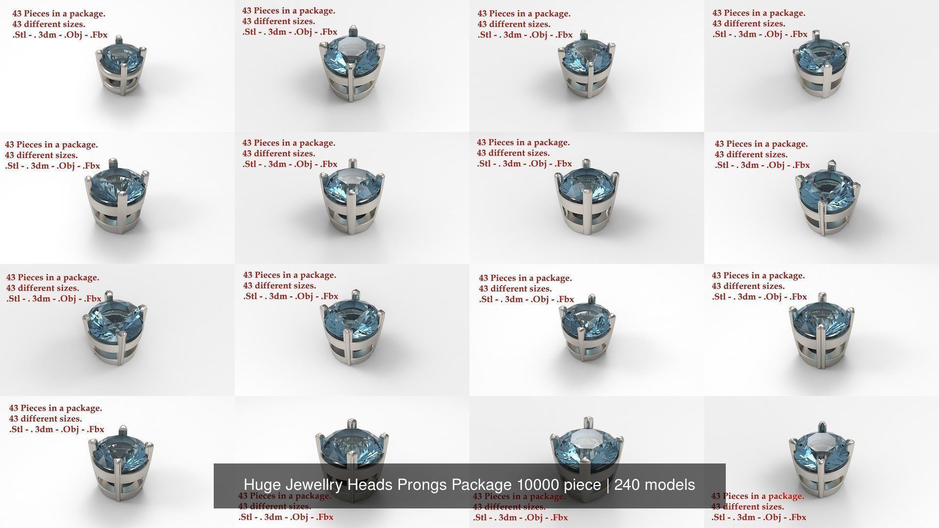 Huge Jewellry Heads Prongs Package 10000 piece 3D Model Collection_25