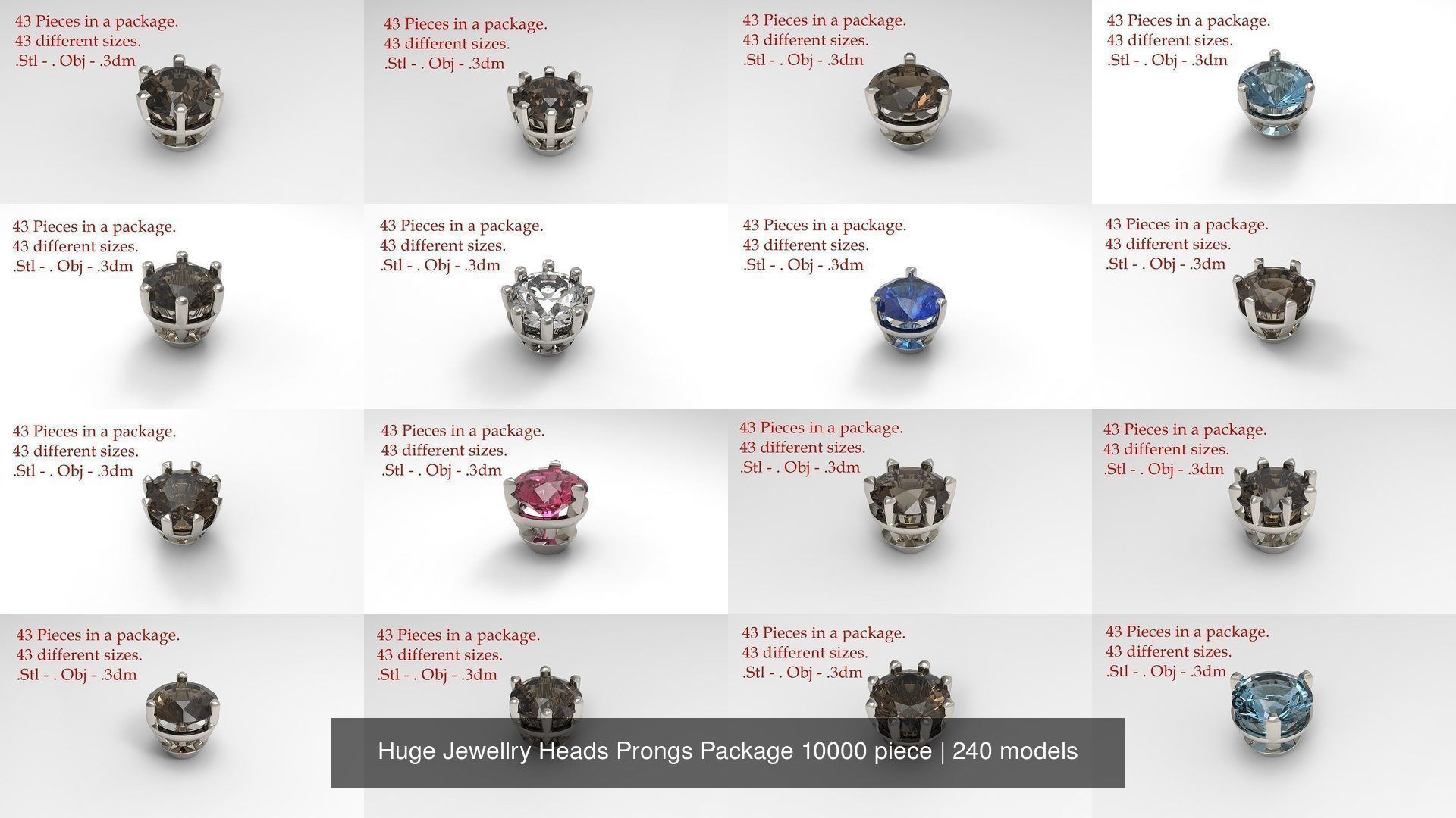 Huge Jewellry Heads Prongs Package 10000 piece 3D Model Collection_9