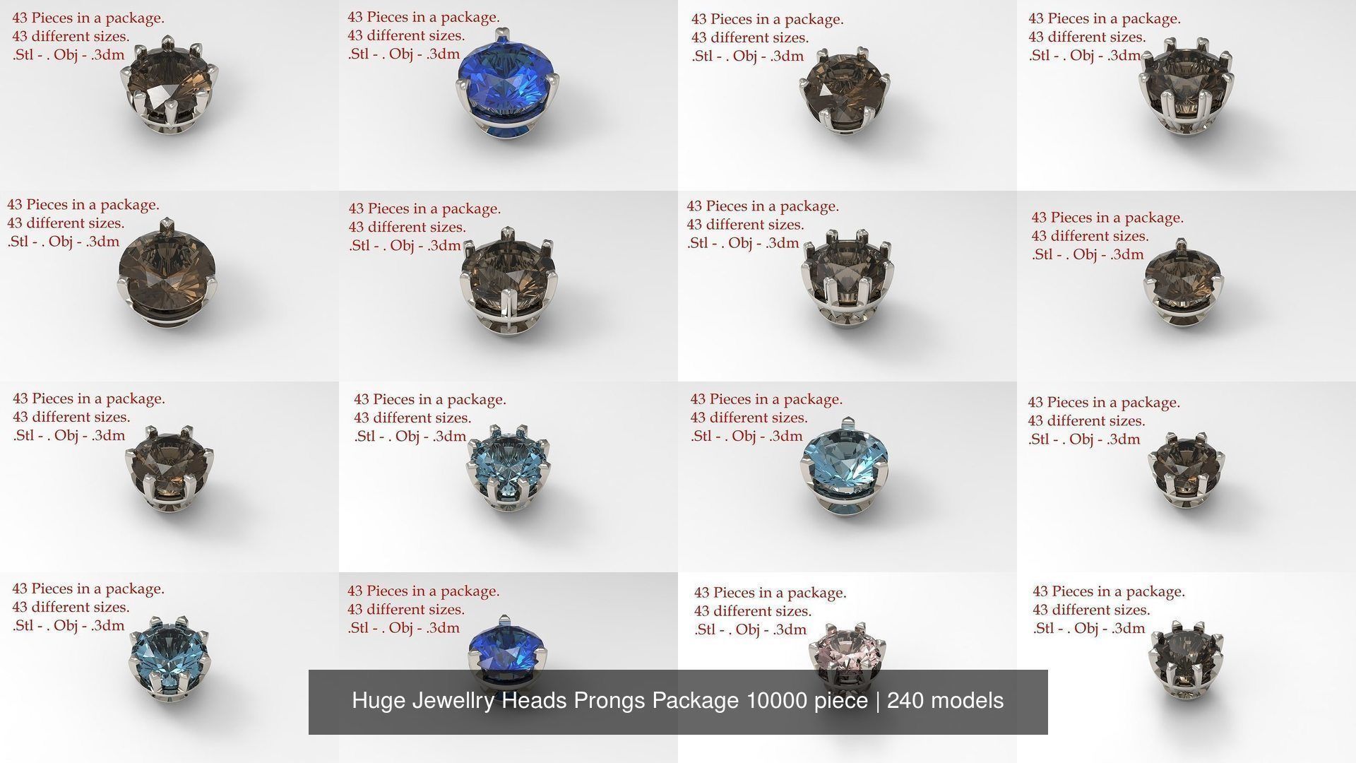 Huge Jewellry Heads Prongs Package 10000 piece 3D Model Collection_17