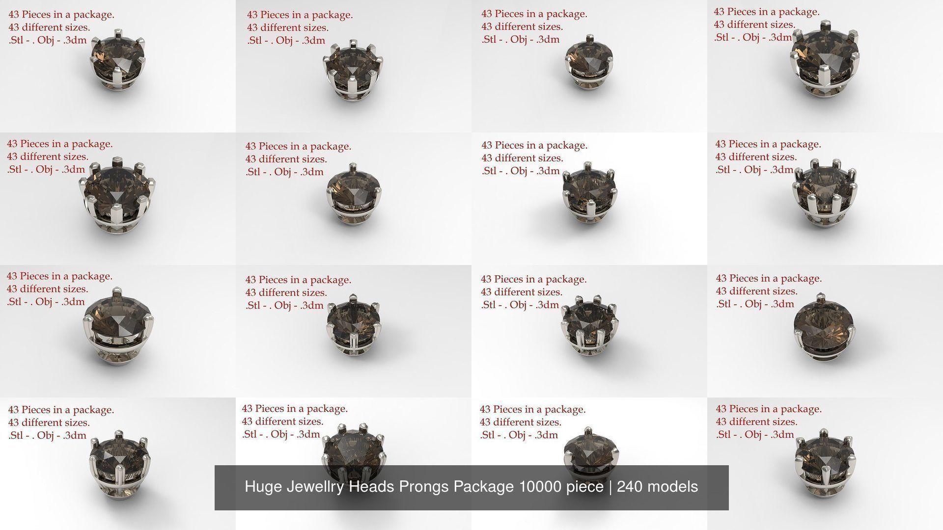 Huge Jewellry Heads Prongs Package 10000 piece 3D Model Collection_6