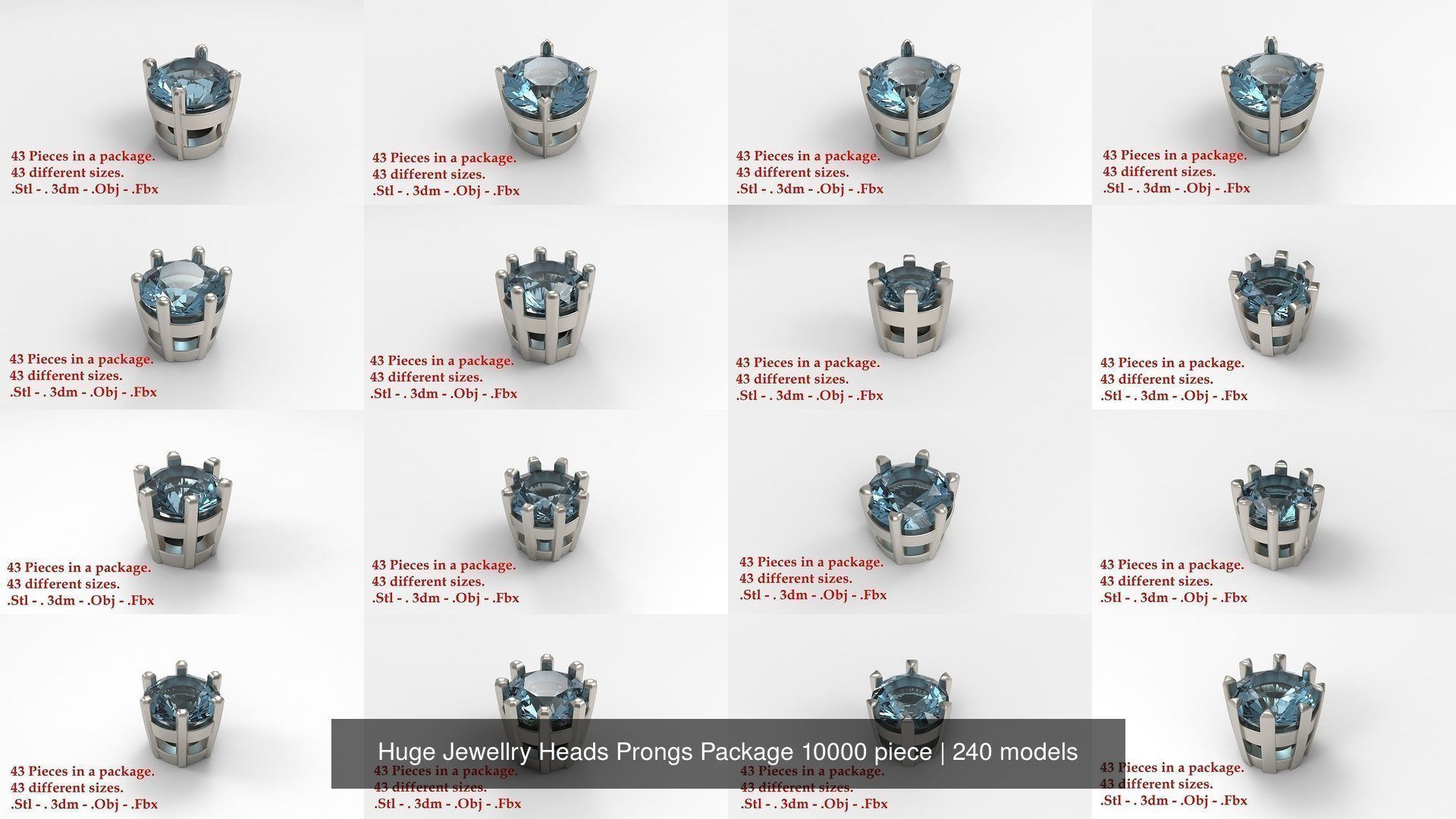 Huge Jewellry Heads Prongs Package 10000 piece 3D Model Collection_14