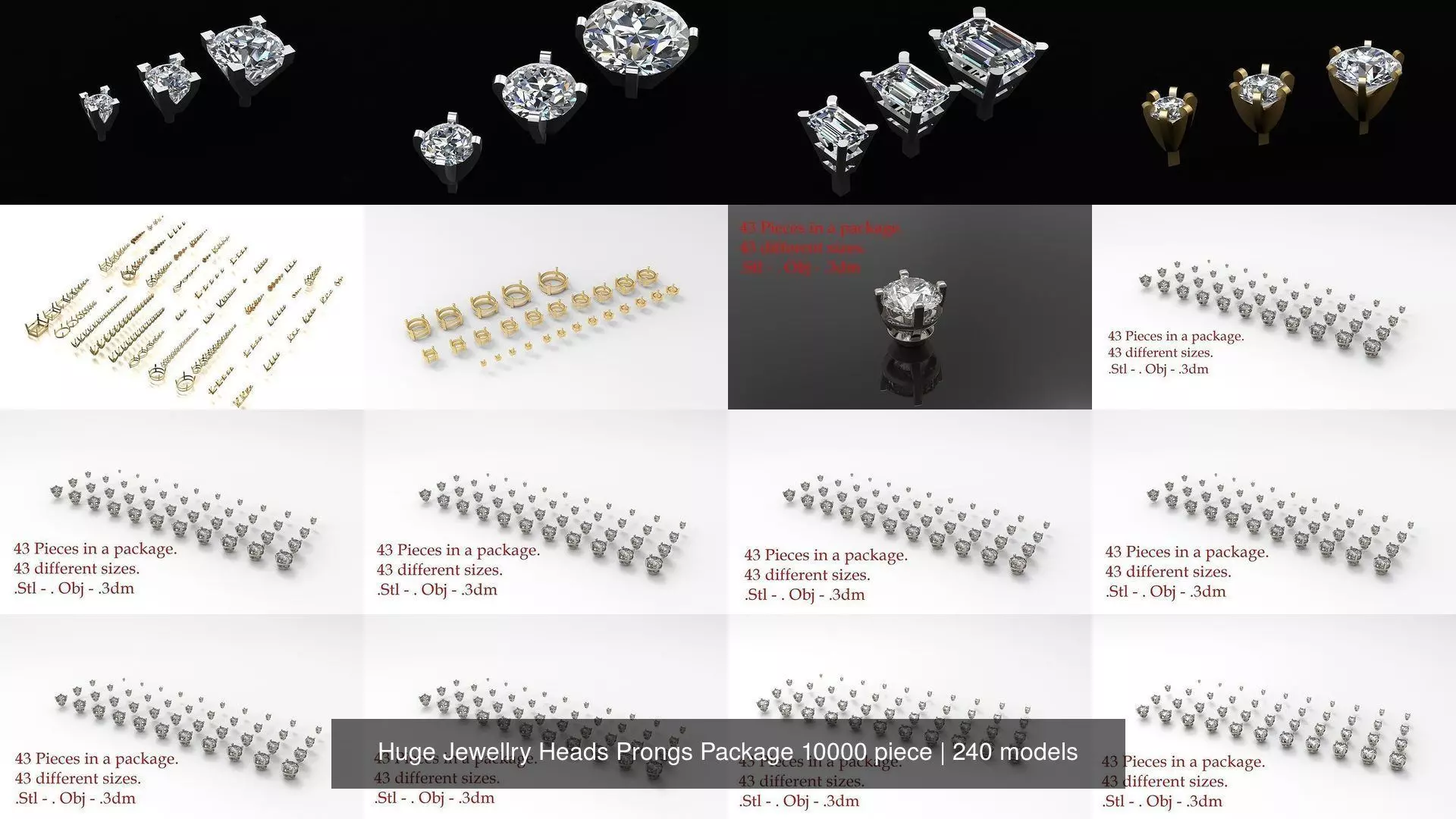 Huge Jewellry Heads Prongs Package 10000 piece 3D Model Collection_0