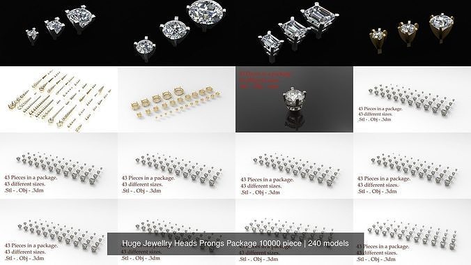 Huge Jewellry Heads Prongs Package 10000 piece 3D Model Collection