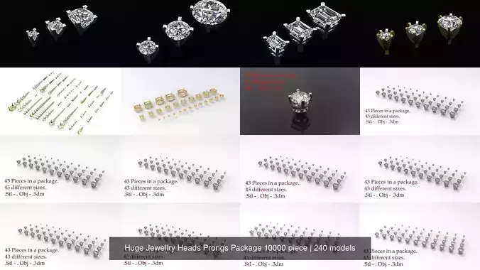 Huge Jewellry Heads Prongs Package 10000 piece 3D Model Collection