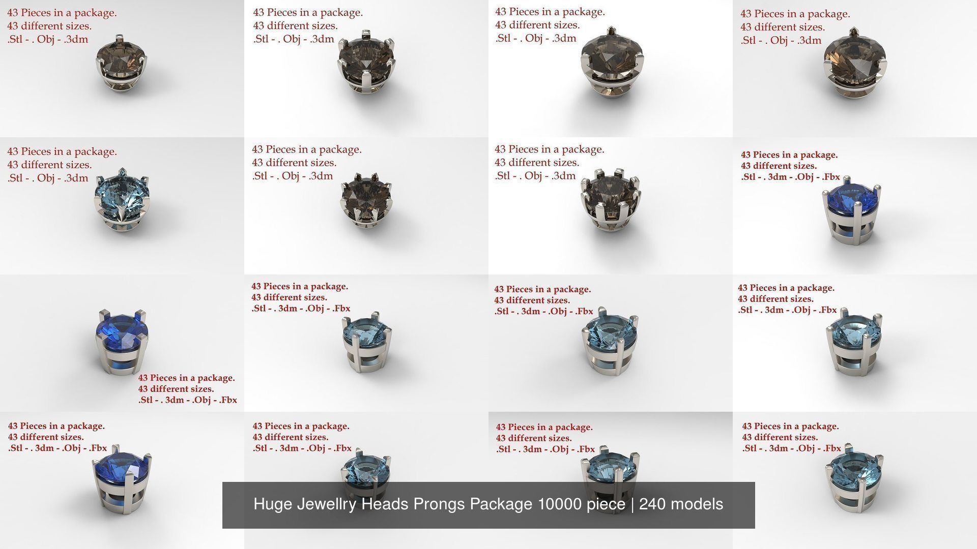 Huge Jewellry Heads Prongs Package 10000 piece 3D Model Collection_21