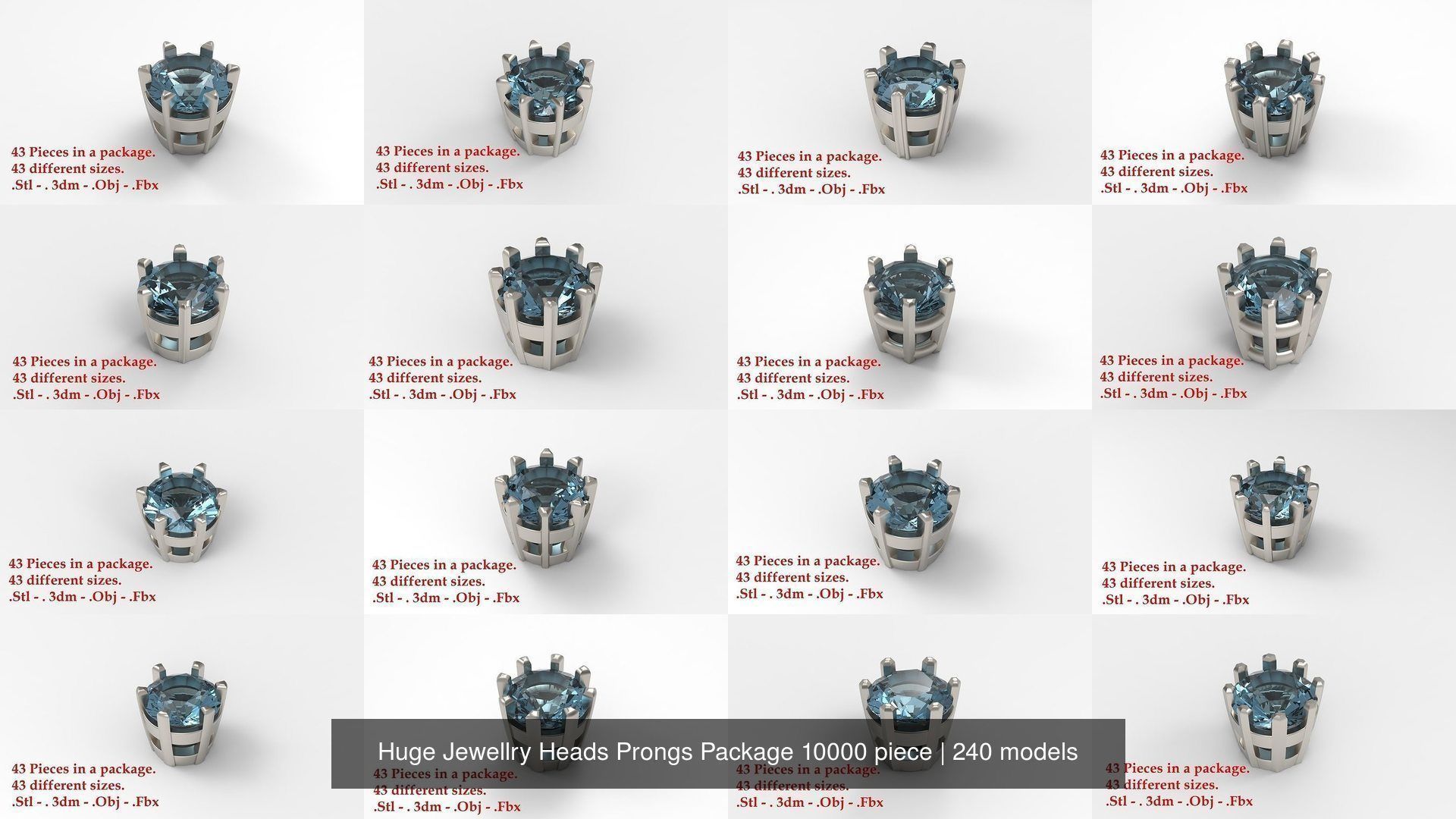 Huge Jewellry Heads Prongs Package 10000 piece 3D Model Collection_30