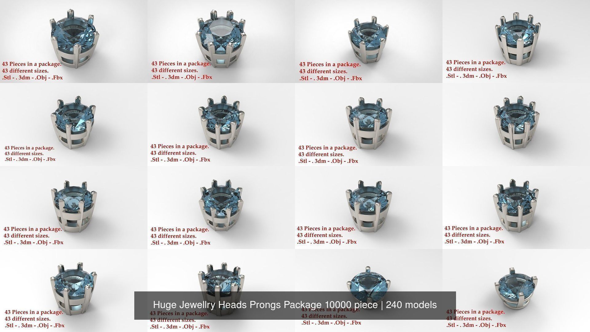Huge Jewellry Heads Prongs Package 10000 piece 3D Model Collection_34