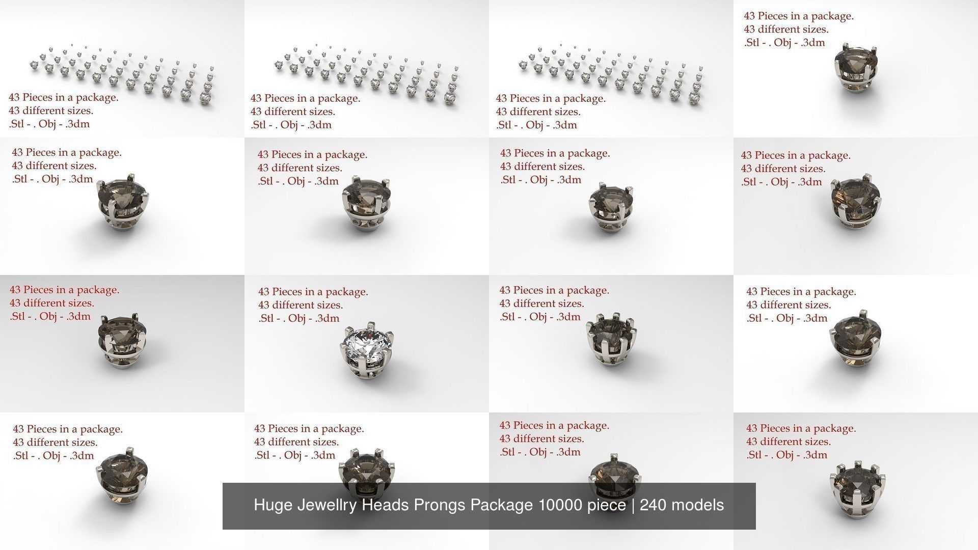 Huge Jewellry Heads Prongs Package 10000 piece 3D Model Collection_5