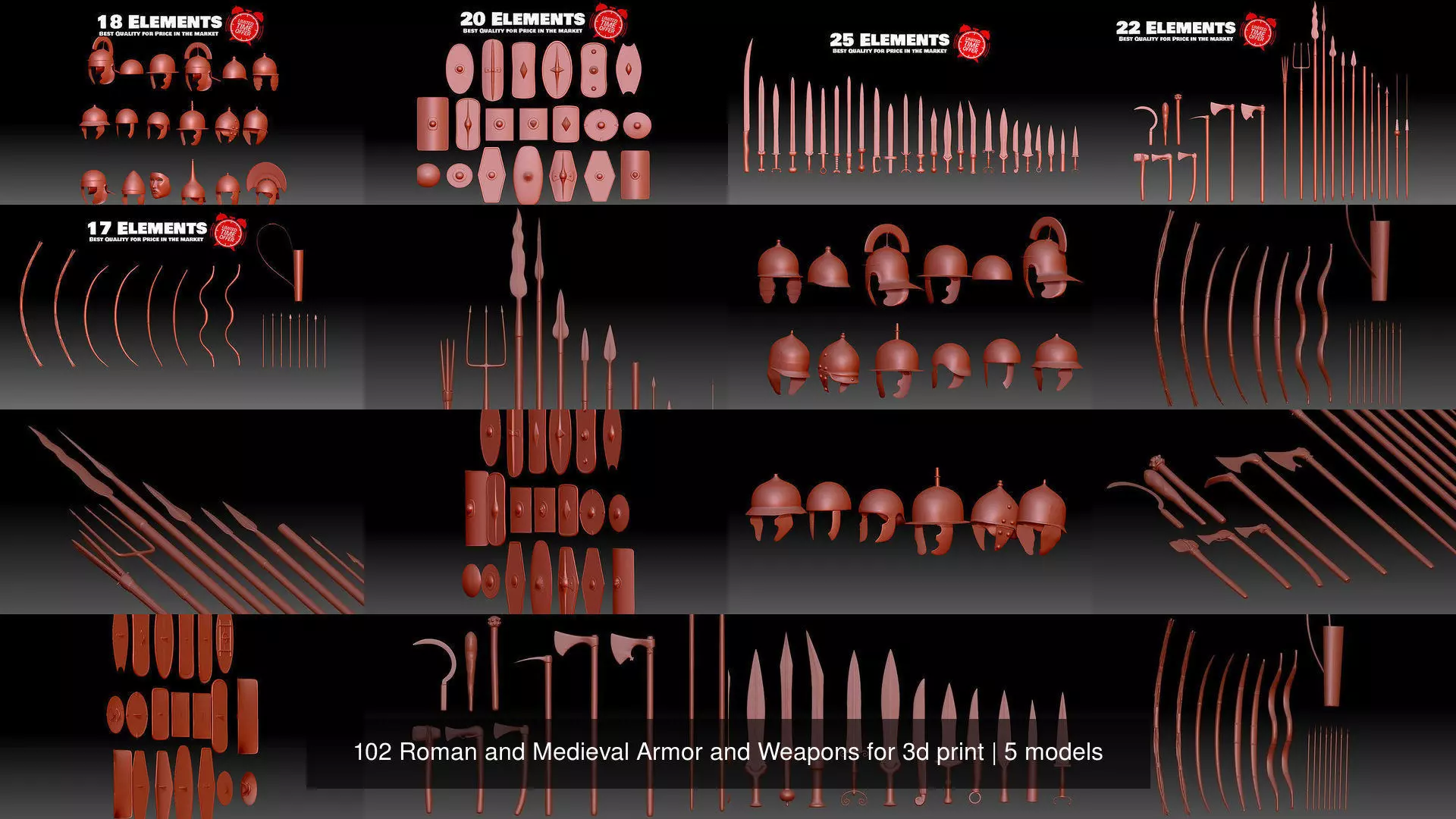 102 Roman and Medieval Armor and Weapons for 3d print 3D Model Collection_0