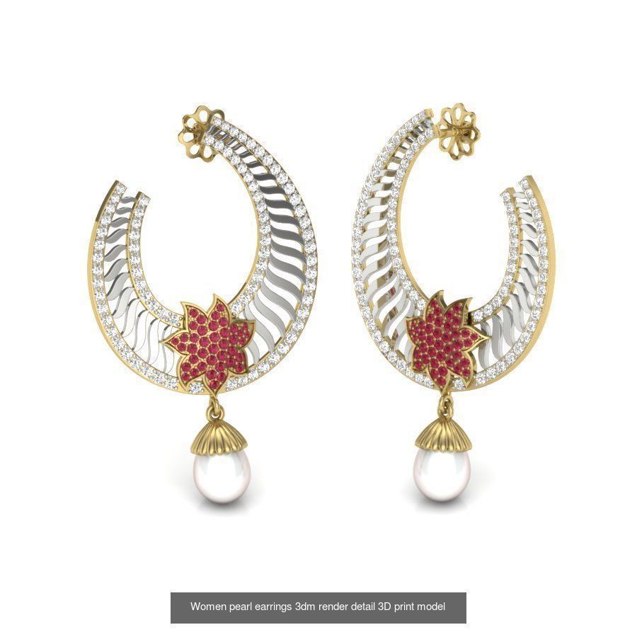 97 Women pearl earrings 3dm render detail  3D Model Collection_49