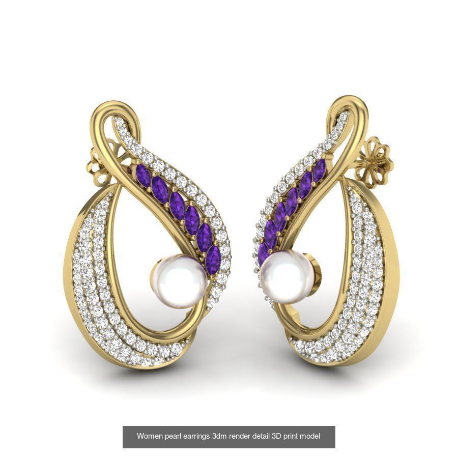 97 Women pearl earrings 3dm render detail  3D Model Collection_32