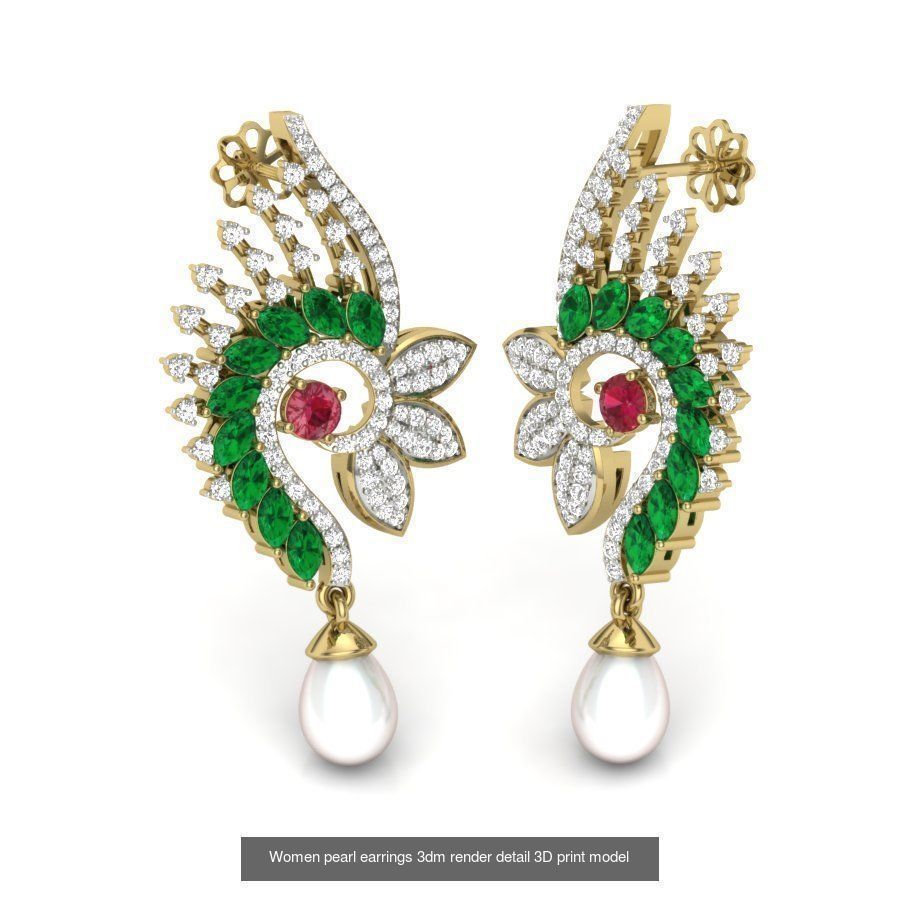 97 Women pearl earrings 3dm render detail  3D Model Collection_55