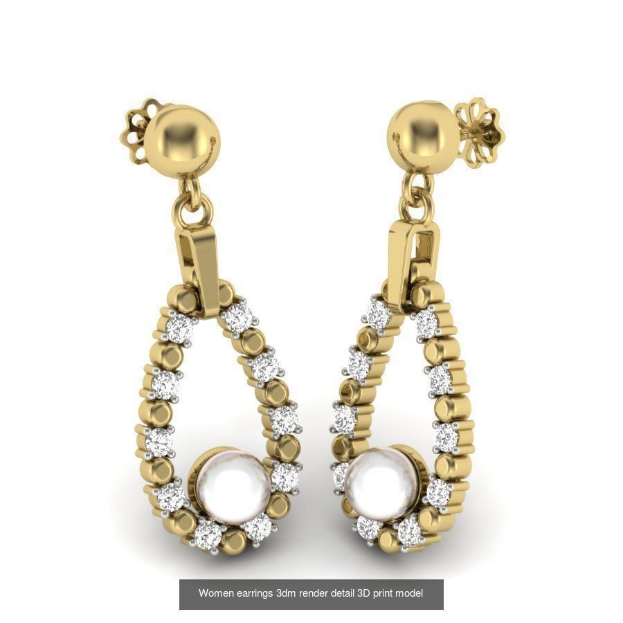 97 Women pearl earrings 3dm render detail  3D Model Collection_20