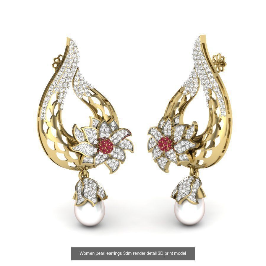 97 Women pearl earrings 3dm render detail  3D Model Collection_34